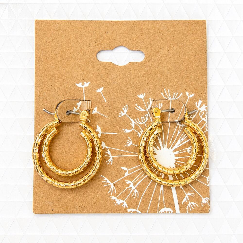Cracker Barrel Gold Tone Double Layer Textured Hoop Earrings NWT